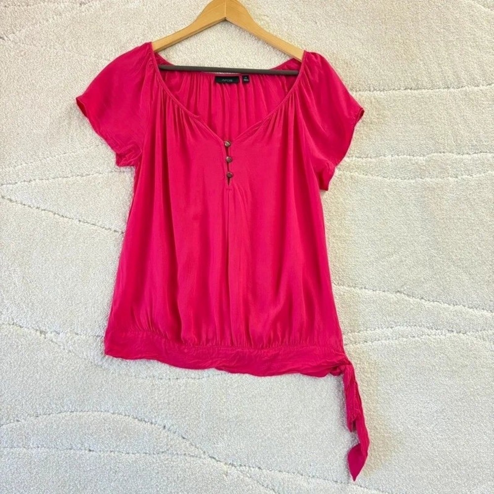 Apt. 9 Women's XS Fuchsia Pink Short Sleeve Side Tie Blouse*